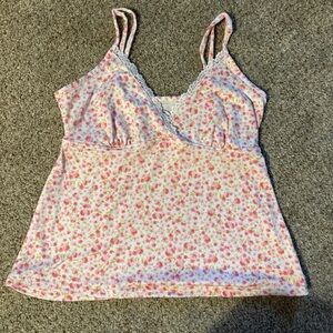 Brandy Melville Pink Floral Lace-Trim Tank